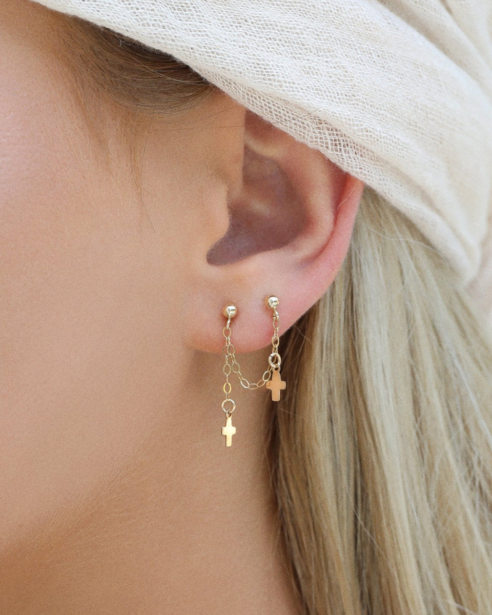 Dangling Earrings Cross 14K Yellow orders Gold