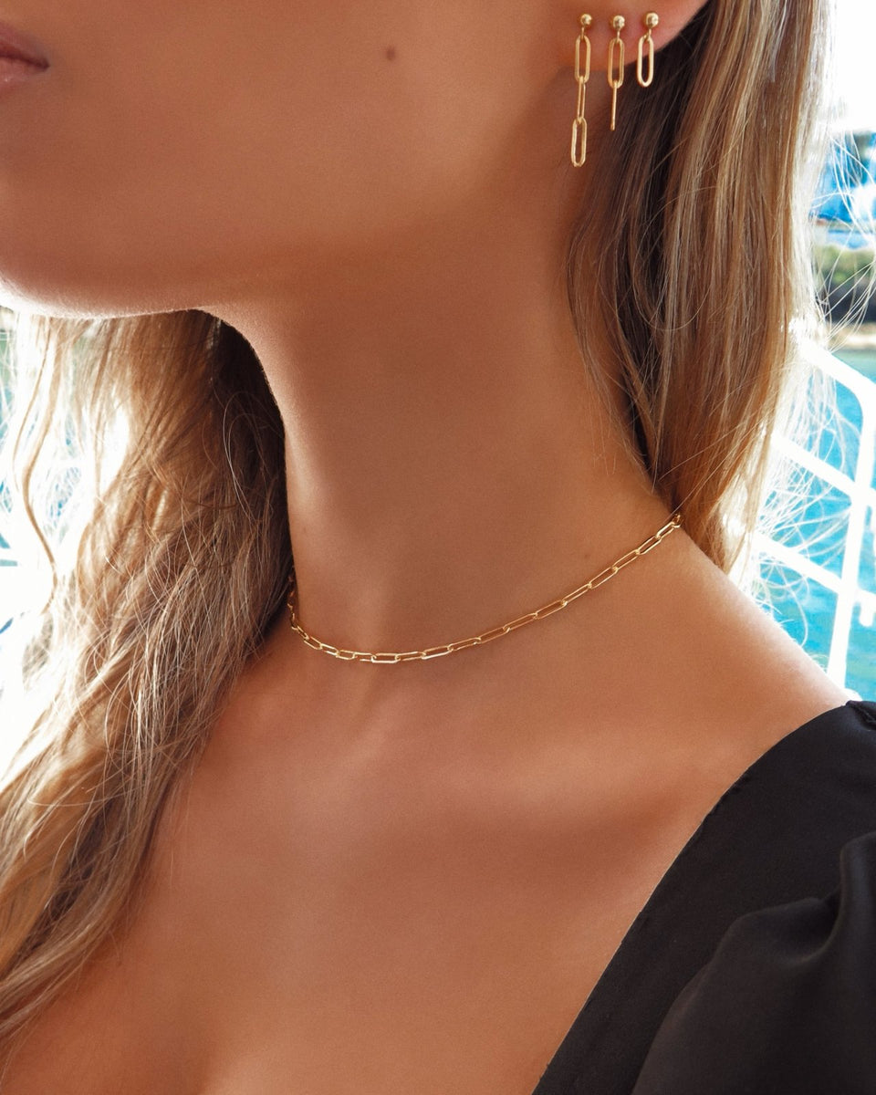 Gold Colored Thick Cable Chain Brass Choker Necklace