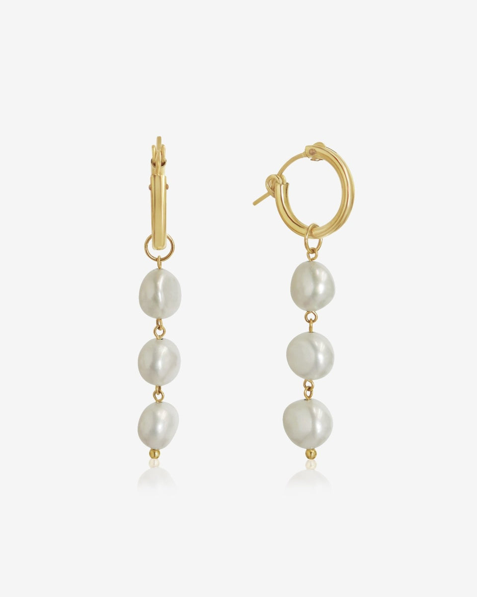 Jacmel yellow gold triple store natural pearl peirced drop earrings