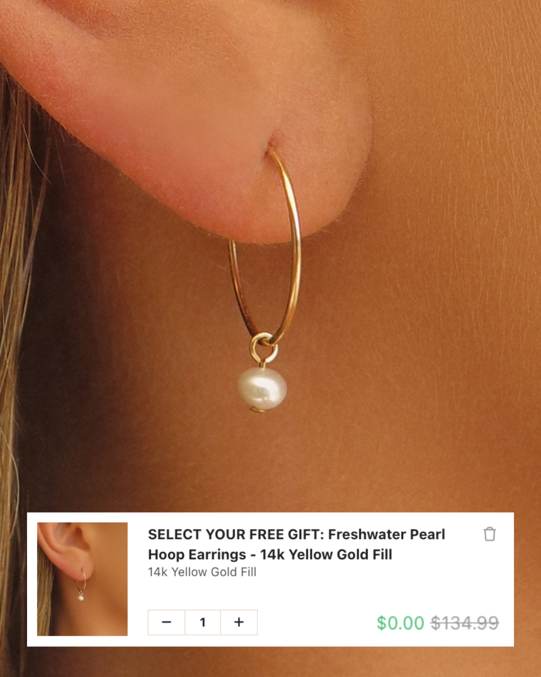 SELECT YOUR FREE GIFT: Freshwater Pearl Hoop Earrings - 14k Yellow Gold Fill