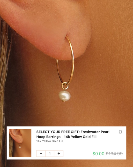 SELECT YOUR FREE GIFT: Freshwater Pearl Hoop Earrings - 14k Yellow Gold Fill