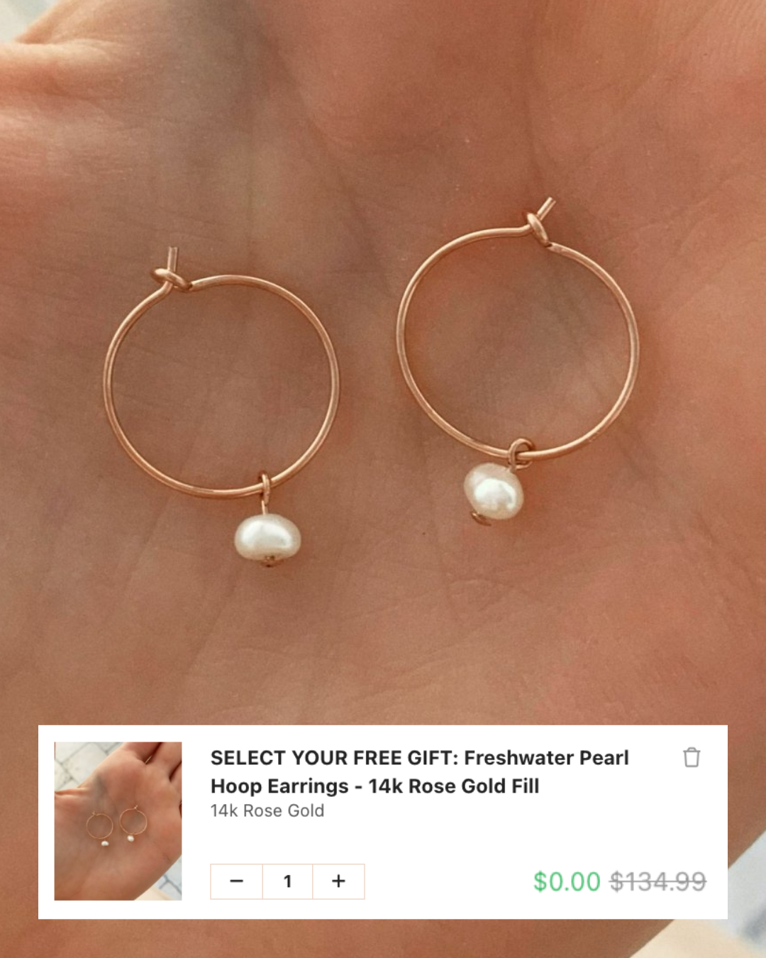 SELECT YOUR FREE GIFT: Freshwater Pearl Hoop Earrings - 14k Rose Gold Fill