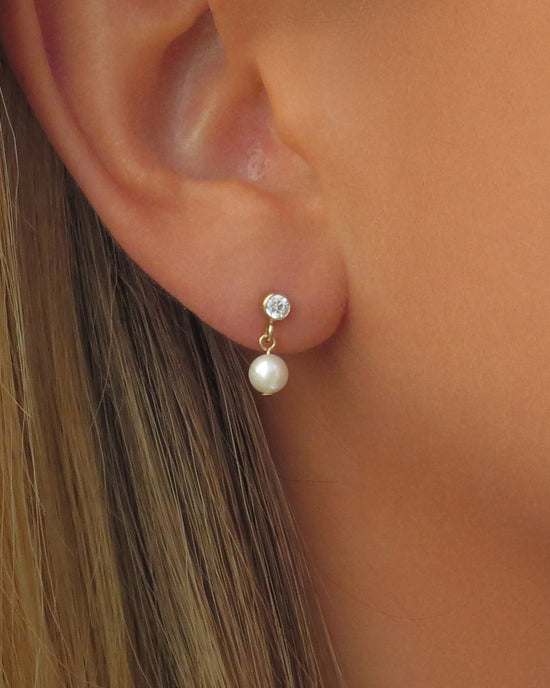 CZ Freshwater Pearl Stud Earrings - 14k Yellow Gold Fill
