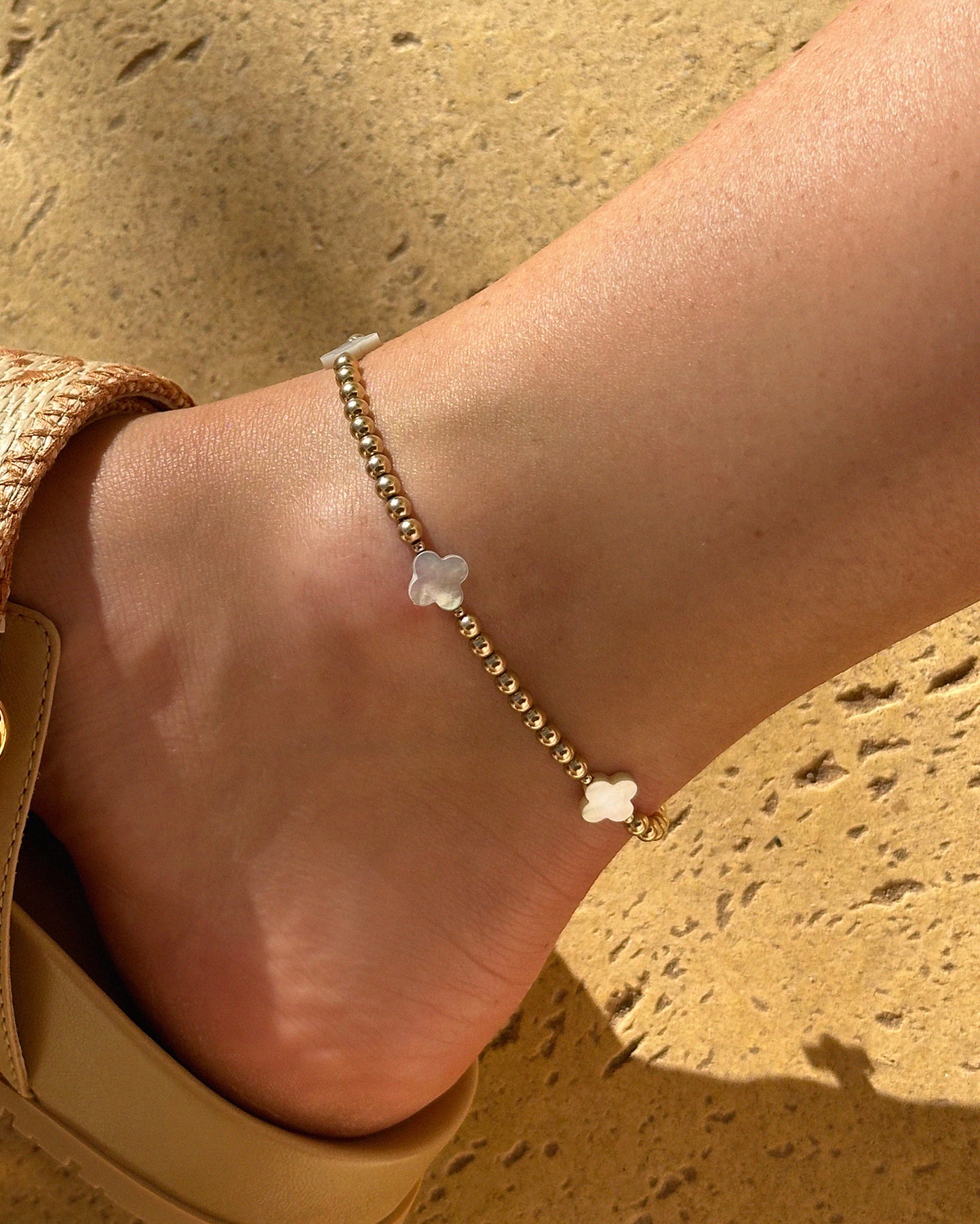 White Clover Beaded Anklet