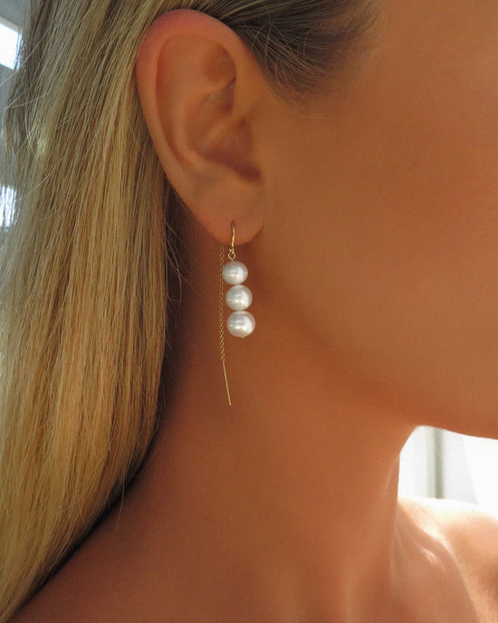 Triple Freshwater Pearl Stack U-Threader Earrings