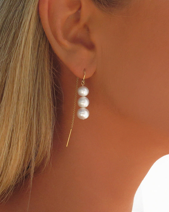 Triple Freshwater Pearl Stack U-Threader Earrings