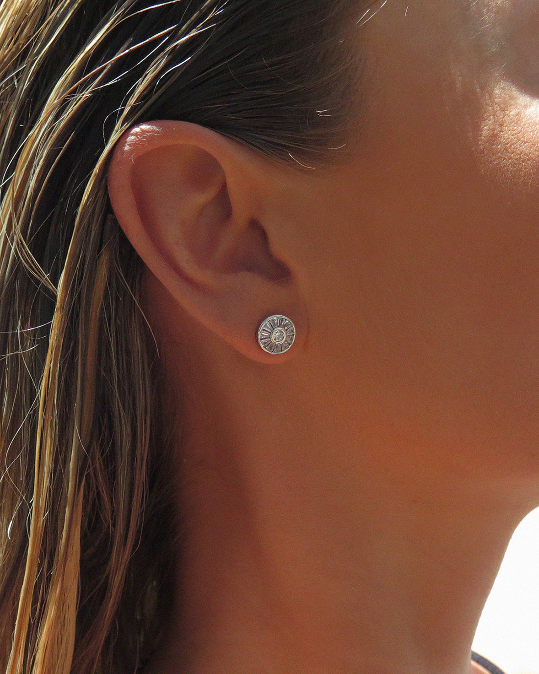 CZ Disc Stud Earrings - Sterling Silver