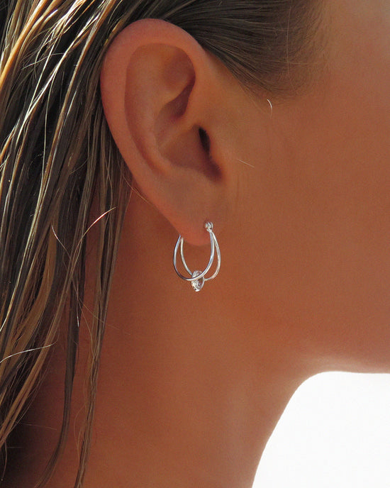 CZ Open Hoop Earrings - Sterling Silver