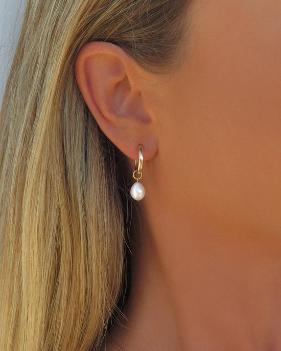 Teardrop Freshwater Pearl Thick Hoop Earrings