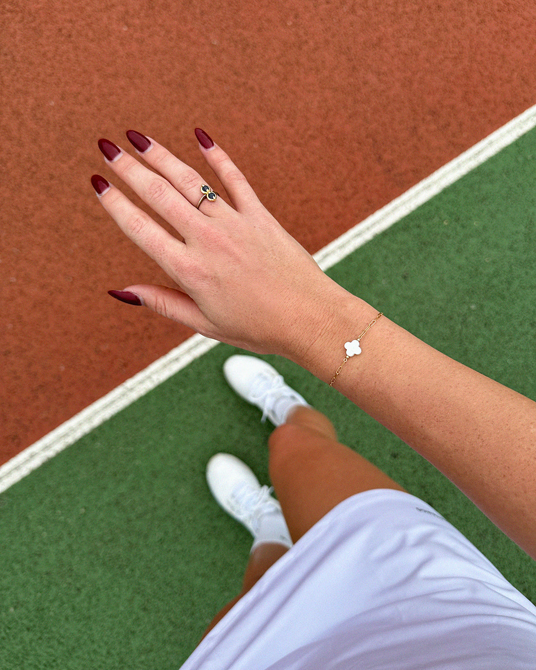 Thin Drawn Cable Chain White Clover Bracelet