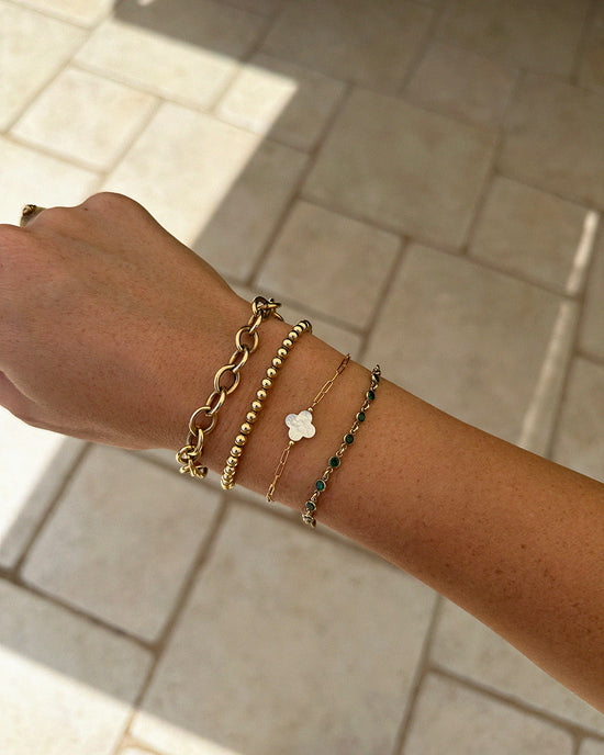 Thin Drawn Cable Chain White Clover Bracelet