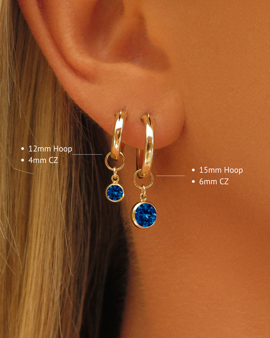 Sapphire CZ Thick Hoop Earrings  - 14k Yellow Gold Fill