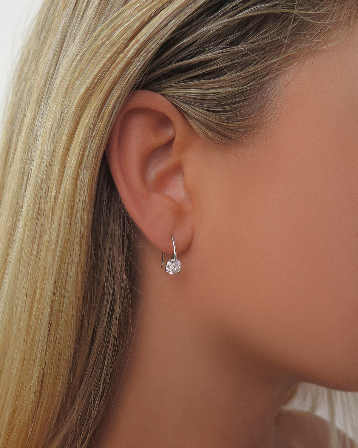 Round CZ Drop Earrings - Sterling Silver