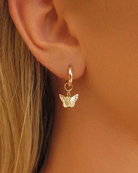 Gold butterfly shop hoop earrings