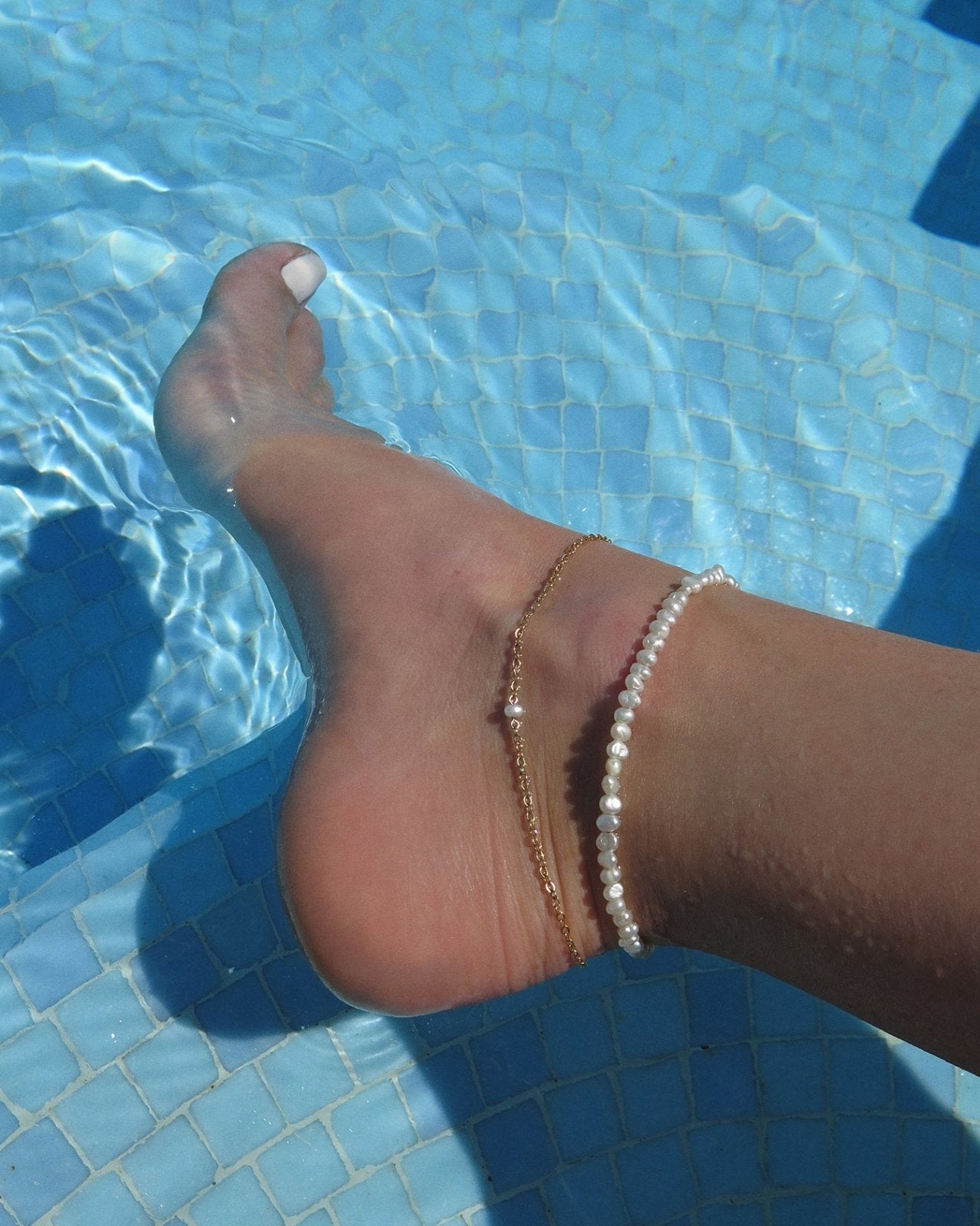 FRESHWATER PEARL BEADED ANKLET - The Littl - 14k Yellow Gold Fill -