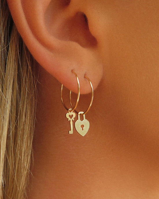 Earrings Womens Gold Lock Key Dangle Hoop Earrings Jewelry